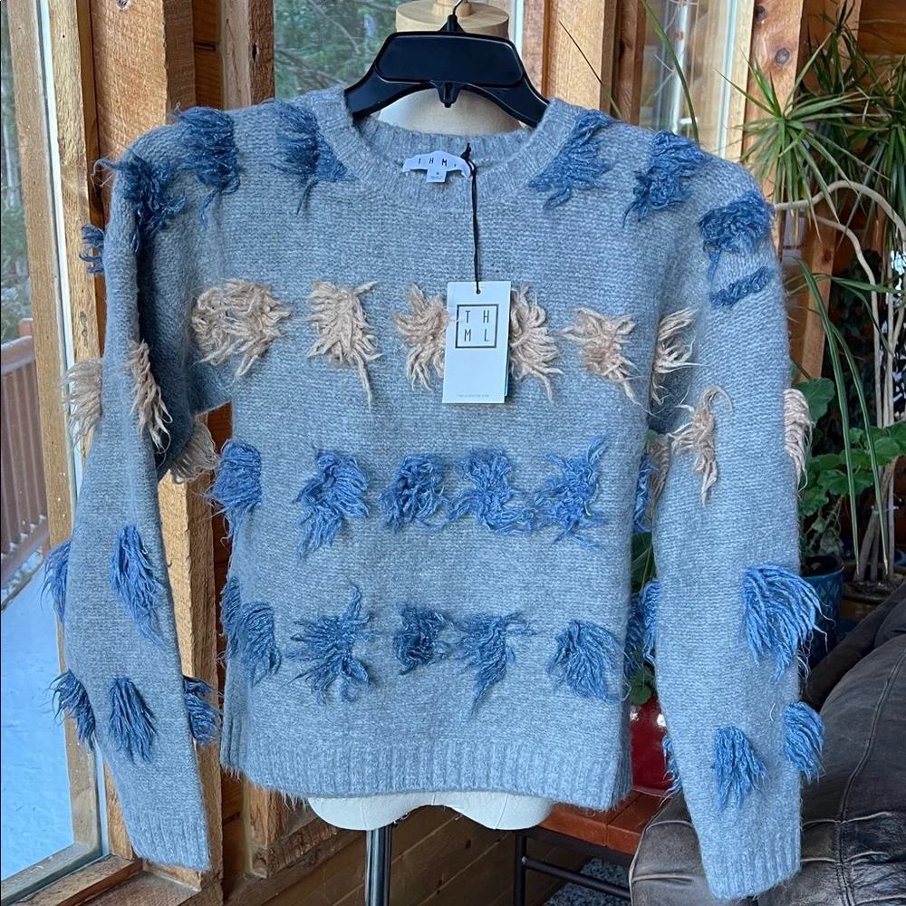 THML Gray and Blue Textured Sweater - Picture 1 of 5